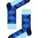 Happy Socks Argyle Sock sokken in blauw met lichtblauwe boord en ruitpatroon in donkerblauw en paars. - Jambelles