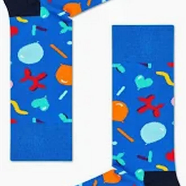 Blauwe Happy Socks Balloon Animal fantasiesokken voor dames en heren met kleurrijke ballonhondjes en confetti - Jambelles