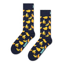 Happy Socks Banana Sock fantasie sokken voor dames en heren, donkerblauw met gele bananenprint en turquoise logo. - Jambelles