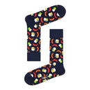 Happy Socks Beer and Sausage sokken in donkerblauw met kleurrijke bierglazen en worstjes, gedragen met jeans en loafers. - Jambelles