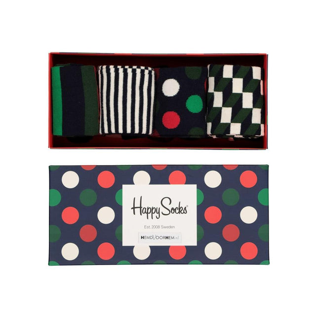 Happy Socks Dames &amp; Heren Fantasie Sokken Big Dot Gift Box 4P XBDO09 - Jambelles