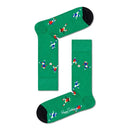 Groene Happy Socks Football sokken voor dames en heren met kleurrijke voetballers, voetballen en zwarte tenen. - Jambelles