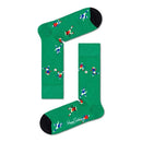 Groene Happy Socks Football sokken voor dames en heren met kleurrijke voetballers, voetballen en zwarte tenen. - Jambelles