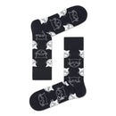 Paar zwarte Happy Socks Cat Mja01 fantasiesokken met kleurrijke kattenkoppen in geel, roze, blauw, oranje en mintgroen - Jambelles