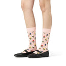 Lichtroze Happy Socks Mini Tulip fantasie sokken met kleine rode, gele, blauwe en witte tulpen aan groene stelen. - Jambelles