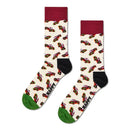 Happy Socks dames- en herensokken in gebroken wit met kleurrijke pickuptrucks, bordeaux boord, groene teen en zwarte hiel - Jambelles