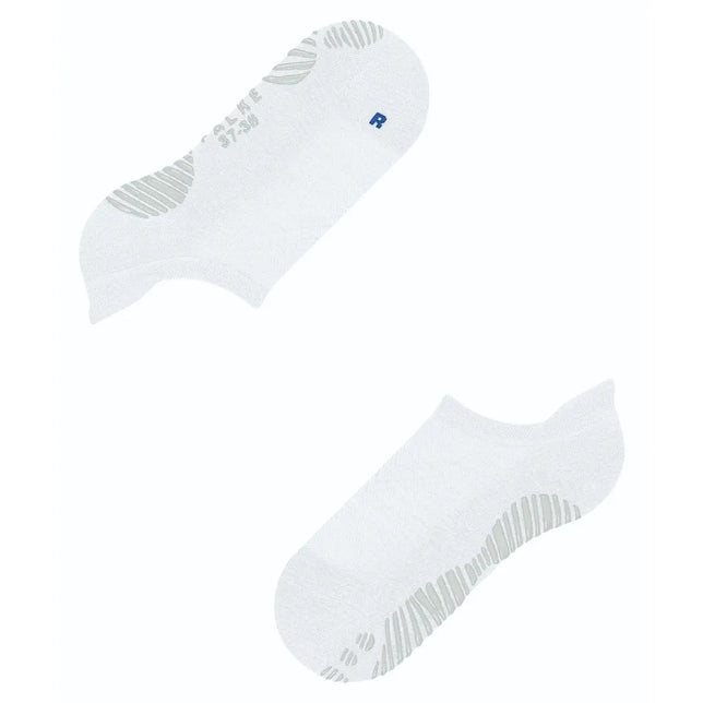 Witte FALKE Cool Kick SN CP 46453 herensokken met lage enkel, grijze zoolstrepen en blauwe R-markering. - Jambelles