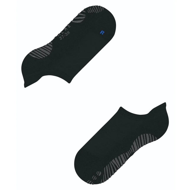 Zwarte FALKE Cool Kick SN CP 46453 herensokken met lage enkel, grijze streeppanelen en blauwe R-markering. - Jambelles