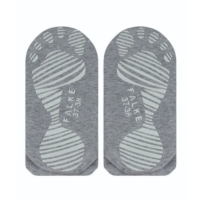 Grijze FALKE Cool Kick SN CP 46453 herensokken met witte antislipstrepen in voetafdrukdesign op de zool. - Jambelles