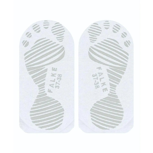Witte FALKE Cool Kick SN CP 46453 herensokken met grijze antislipstrepen in voetafdrukdesign op de zolen - Jambelles