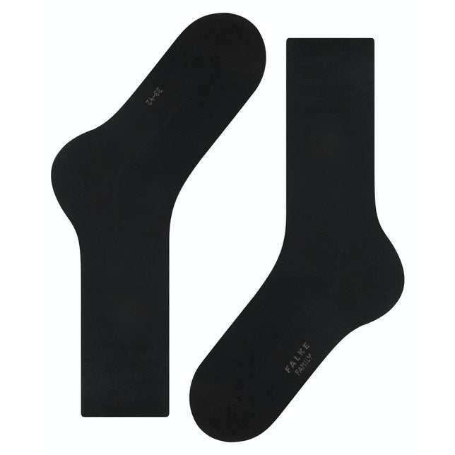 Zwarte heren sokken FALKE Family SO 14657, effen ontwerp met grijs FALKE-logo onder de voet. - Jambelles