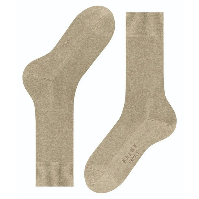 Twee beige FALKE Family SO 14657 herensokken met effen dessin, geribde boord en logo op de zool. - Jambelles