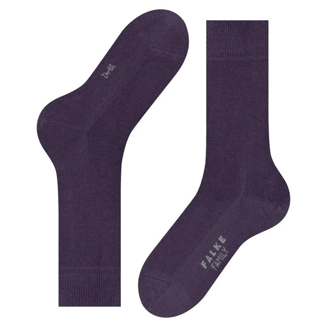 Paarse FALKE Family SO 14657 herensokken met effen ontwerp, geribde boord en FALKE-logo onder de voet - Jambelles