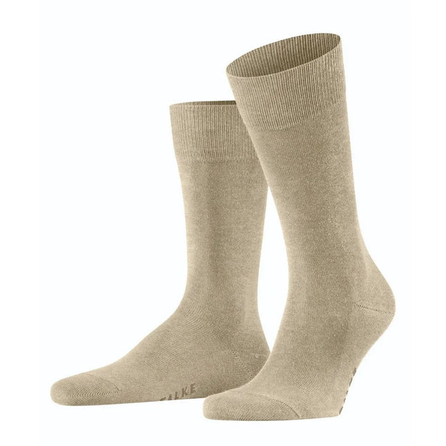 Beige FALKE Family SO 14657 herensokken met effen ontwerp, geribde boorden en subtiel logo op de zool. - Jambelles