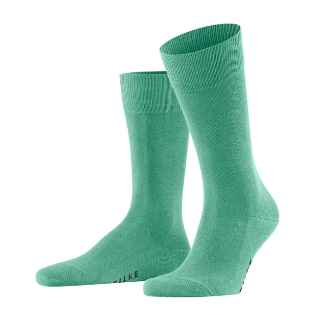FALKE Family SO 14657 herensokken in mintgroen, effen gebreid met brede geribde boorden. - Jambelles