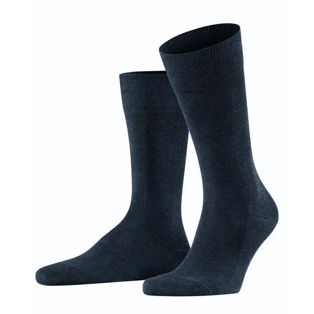 Donkerblauwe FALKE Family SO 14657 herensokken met effen design en geribde boorden. - Jambelles