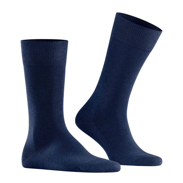 Paar donkerblauwe FALKE Family SO 14657 herensokken, effen gebreid met brede geribde boord. - Jambelles