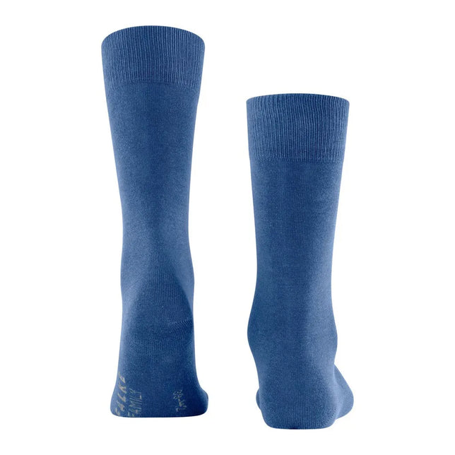 Blauwe FALKE Family SO 14657 herensokken met effen design, geribde boorden en subtiel logo bij de zool. - Jambelles
