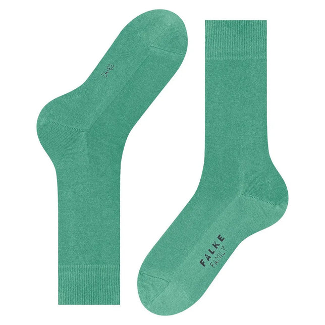 Groene FALKE Family SO 14657 herensokken met effen dessin, geribde boorden en FALKE-logo onder de voet - Jambelles
