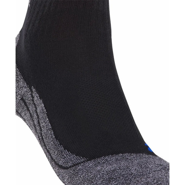 FALKE TK2 Sh Co 16154 herensok in zwart met grijs gemêleerde, verstevigde teen en zool en een klein blauw accent. - Jambelles