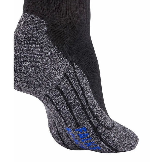 FALKE TK2 Sh Co 16154 herensok in zwart en grijs, met gemêleerde zool, zwarte strepen en blauw logo. - Jambelles