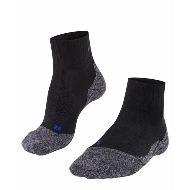 Zwarte FALKE TK2 Sh Co 16154 herensokken met grijs gemêleerde teen en hiel en een blauw logo. - Jambelles
