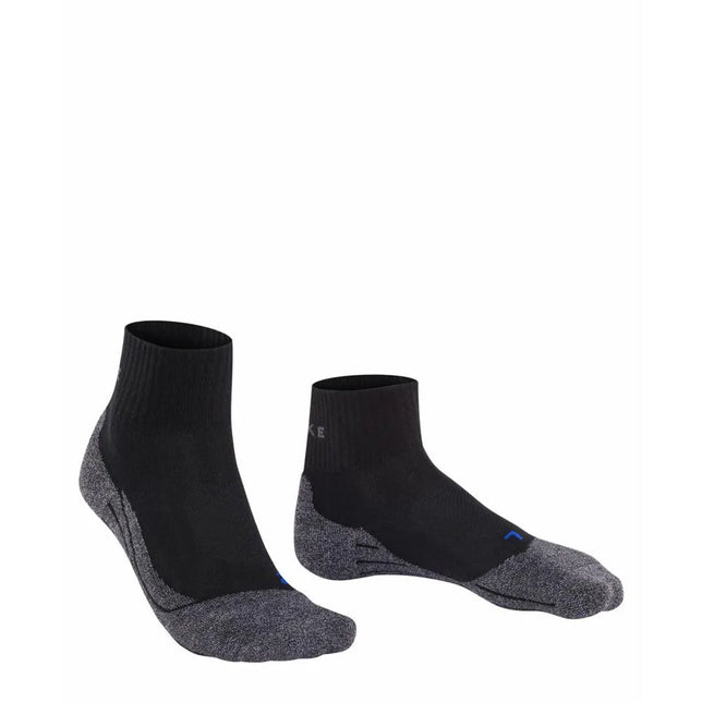 Zwarte FALKE TK2 Sh Co 16154 herensokken met grijze versteviging bij tenen, hielen en zolen en blauwe details. - Jambelles