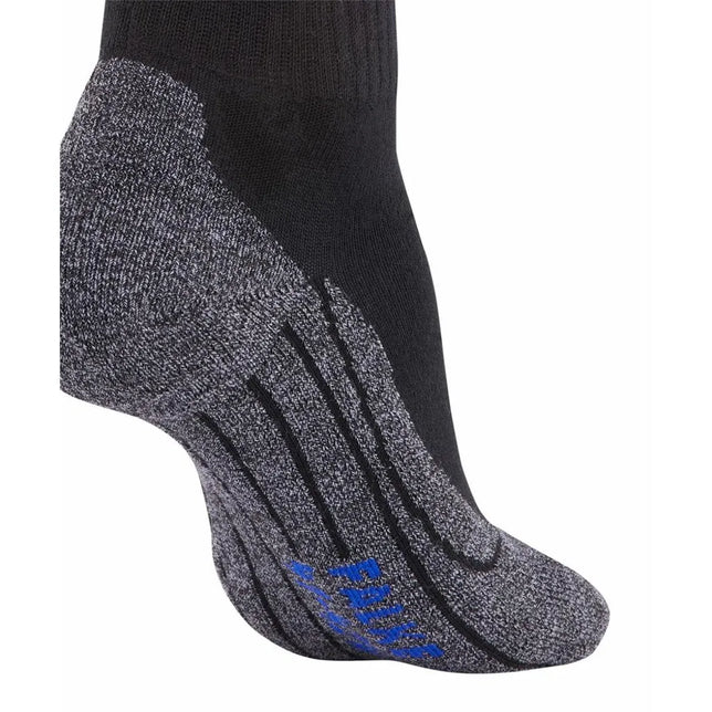 FALKE TK2 Sh Co 16154 herensok in zwart en gemêleerd grijs, met blauwe details en zwarte strepen op de voet. - Jambelles