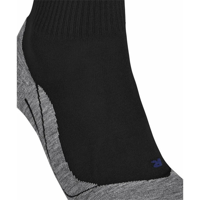 Zwarte FALKE TK5 Short Cool herensok 16127 met grijze hiel en teen, geribde boord en blauw logo. - Jambelles