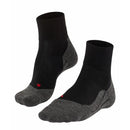 Donkergrijze FALKE TK5 Wool Short 16183 herensokken met zwarte boord, ribbels en rood logo bij de teen. - Jambelles