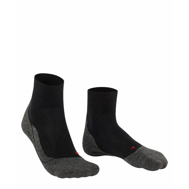 FALKE TK5 Wool Short herensokken in zwart met grijze teen en hiel, ribboord en rode L- en R-markering. - Jambelles