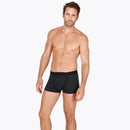 Zwarte HOM heren boxerbrief HO1 Simon 359850 met fijne horizontale strepen, vooropening en logoband. - Jambelles