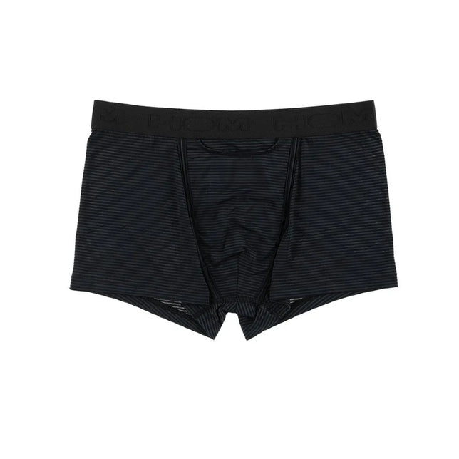 HOM heren boxerbrief HO1 Simon 359850 in zwart met fijne horizontale strepen, vooropening en logotailleband. - Jambelles