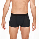 Zwarte HOM heren boxerbrief HO1 Simon 359850 met fijne horizontale strepen, vooropening en logoband. - Jambelles