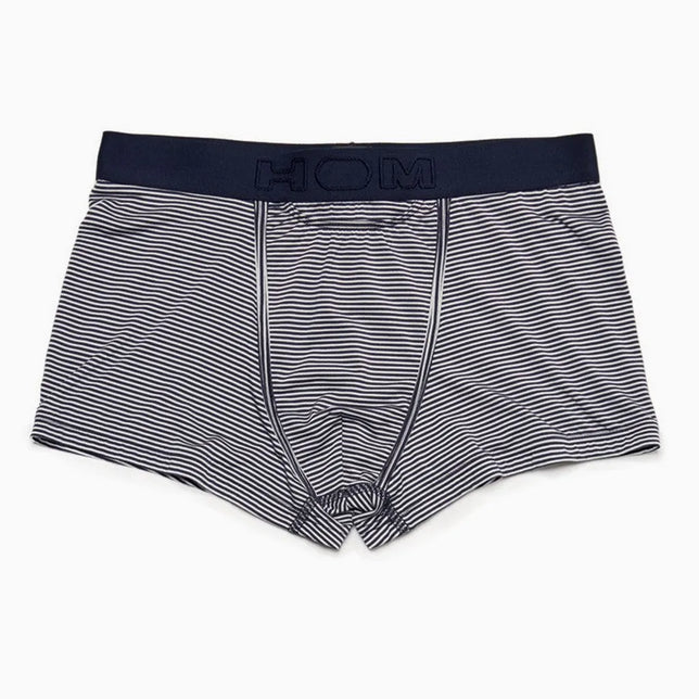 HOM HO1 Simon 359850 herenboxer in donkerblauw met fijne witte strepen en brede tailleband met logo. - Jambelles