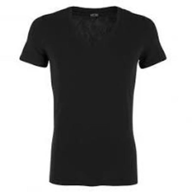 Zwart HOM heren T-shirt Supreme Cotton 401331 met V-hals, korte mouwen en effen ontwerp. - Jambelles