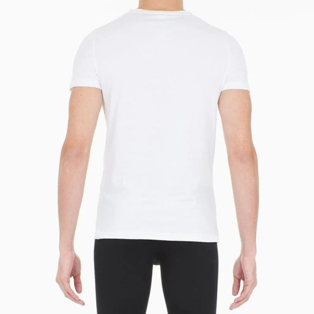 Achteraanzicht van HOM Supreme Cotton 401331 heren T-shirt in wit, aansluitend model met korte mouwen. - Jambelles