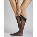 Hudson Dames Panty Thermo 120015729, donkerblauwe semi-transparante panty met brede tailleband op een model. - Jambelles