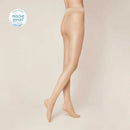 Lichtblauwe verpakking van Kunert damespanty Fresh Up 10 met benen in een transparante huidkleurige panty. - Jambelles
