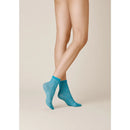 Kunert dames pantysokjes CURL 110162310 in turquoise, transparant met sierlijk krulpatroon en fijne boord. - Jambelles