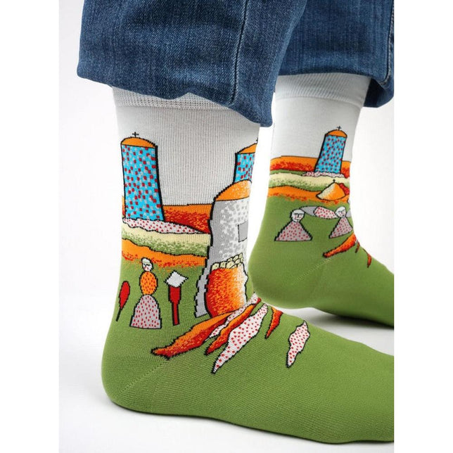 Kunstsokken Dames &amp; Heren Fantasie Sokken A little Village CH-ALV - Jambelles
