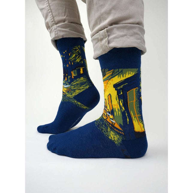 Kunstsokken Dames &amp; Heren Fantasie Sokken Caféterras bij Nacht CH-CTN - Jambelles