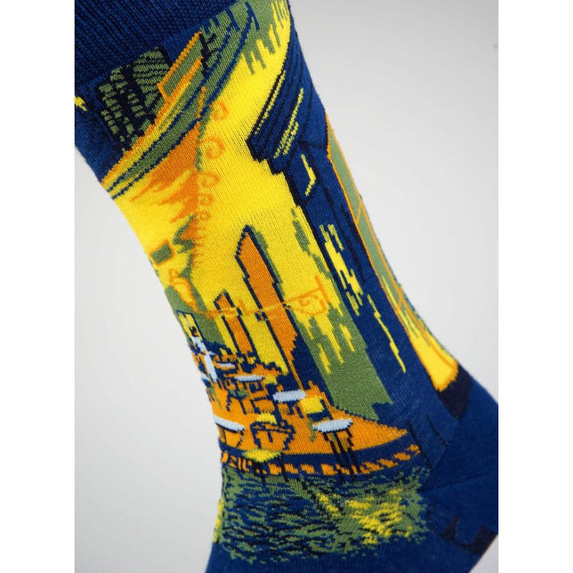 Kunstsokken Dames &amp; Heren Fantasie Sokken Caféterras bij Nacht CH-CTN - Jambelles