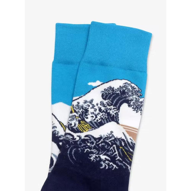 Kunstsokken Dames &amp; Heren Fantasie Sokken De Grote Golf van Kanagawa DGG01 - Jambelles