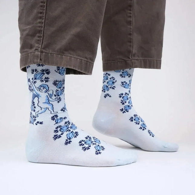 Kunstsokken Dames &amp; Heren Fantasie Sokken Delft Blue Flower Holder Ch-Dfh - Jambelles