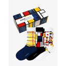 Kunstsokken Dames &amp; Heren Fantasie Sokken Mondriaan Gift Box 3P GB-MON - Jambelles
