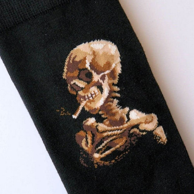 Kunstsokken Dames &amp; Heren Fantasie Sokken Skull Of A Skeleton With Burning Cigarette Ch-Ssb - Jambelles