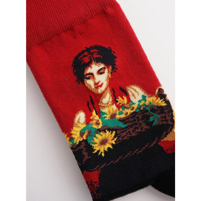 Kunstsokken Dames &amp; Heren Fantasie Sokken Woman With Sunflowers CH-WWS - Jambelles