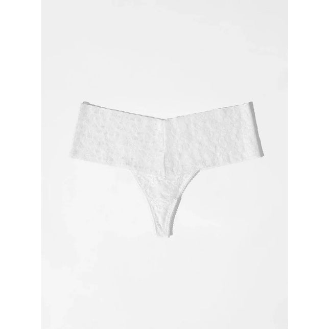 Lace Laboratory damesstring LL High Waist Thong HWT in wit, met brede kanten tailleband en bloemmotief. - Jambelles