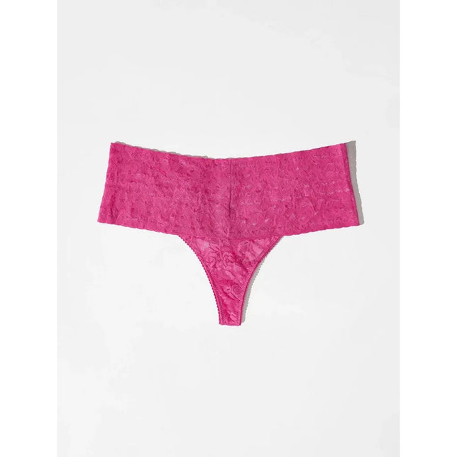 Lace Laboratory damesstring LL High Waist Thong HWT in felroze bloemenkant met brede hoge tailleband. - Jambelles